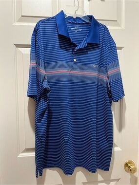 Vineyard Vines Blue Striped Polo with Red Accent